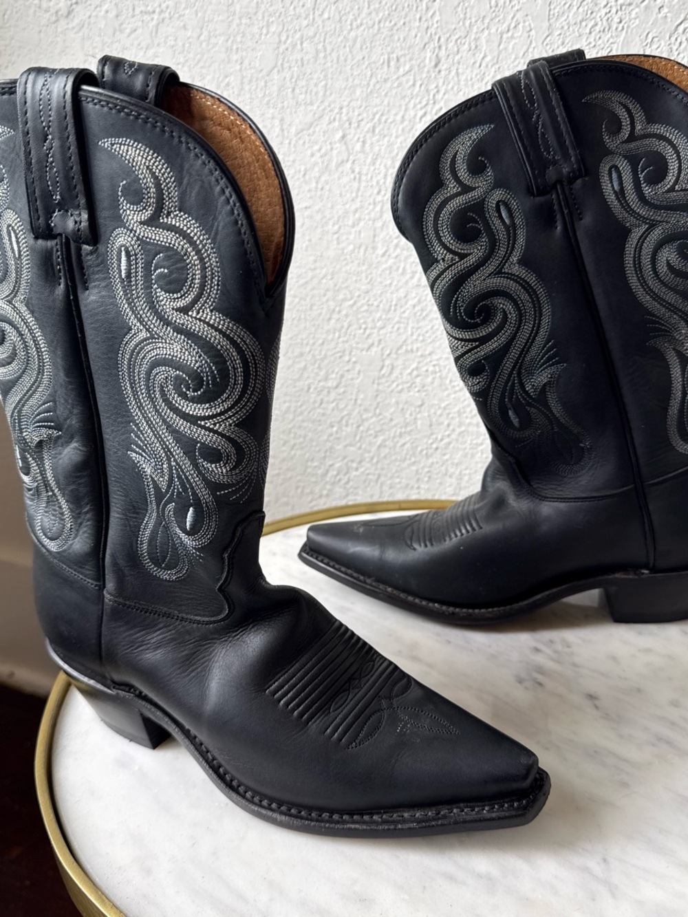 Tony Lama Black Western Boots with Silver Stitching